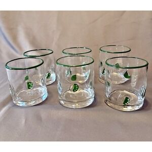(6) Fused‎ Lime Set of Whiskey Juice 4" Old Fashioned Glasses Green Rimmed Viral